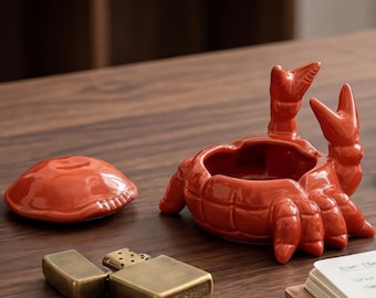 Cute Crab Ashtray With Lid | Resin Tea Pet Decor | Home Office Ornament | Funny Animal Figurine | Gift For Father/ Husband/ Friends/ Family