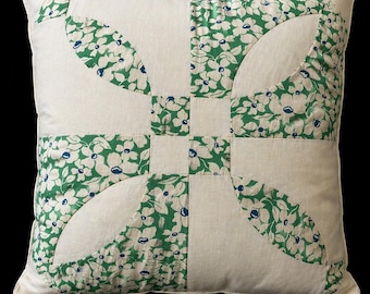 Vintage Floral Quilt Pillow | 16" Handmade Cottage Decor