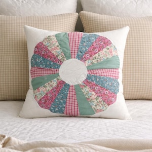 Dresden Plate Quilt Pillow 15" | Vintage Hand Quilted Block | Stuffed Cottage Decor