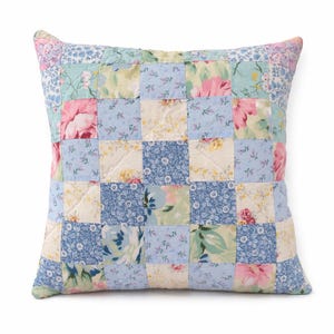 Vintage Pastel Patchwork Quilt Pillow 15" – Stuffed