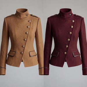 Damen-Wolljacke im Militärstil mit taillierter Passform, eleganter, taillierter Blazer Bild 5