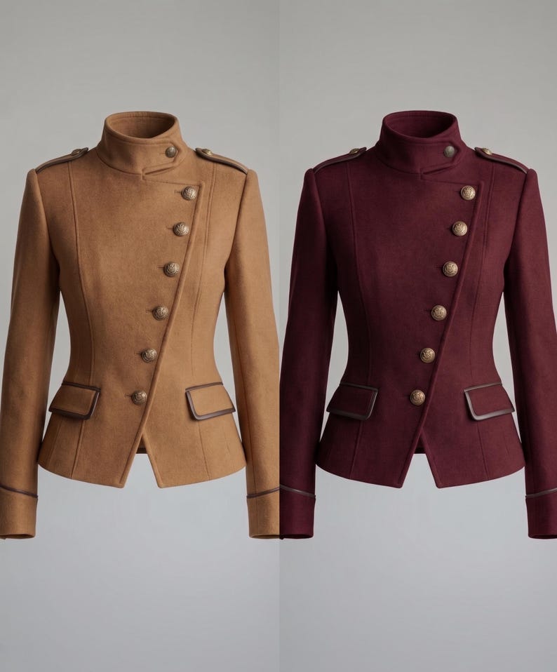 Damen-Wolljacke im Militärstil mit taillierter Passform, eleganter, taillierter Blazer Bild 5