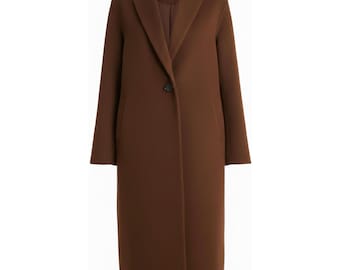 Women’s Long Wool Coat | Brown Elegant Winter Overcoat | Classic Tailored Wool Outerwear