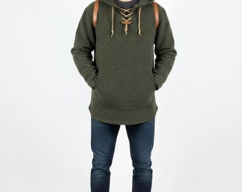 100% Schurwolle Bushcraft Anorak – Handgefertigte Outdoor-Kapuzenjacke für Camping & Wandern