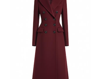 Elegant Double Breasted Wool Coat | Waist Lapel Winter Overcoat for Women | Classic Tailored Outerwear