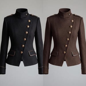 Damen-Wolljacke im Militärstil mit taillierter Passform, eleganter, taillierter Blazer Bild 4
