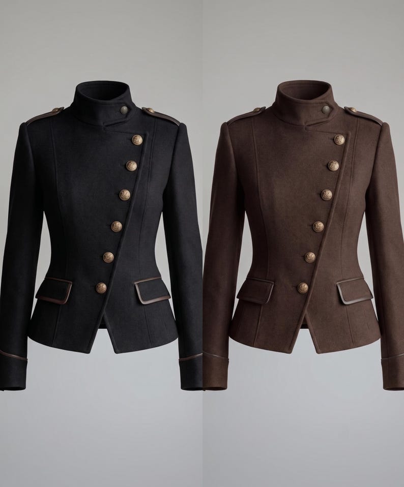 Damen-Wolljacke im Militärstil mit taillierter Passform, eleganter, taillierter Blazer Bild 4