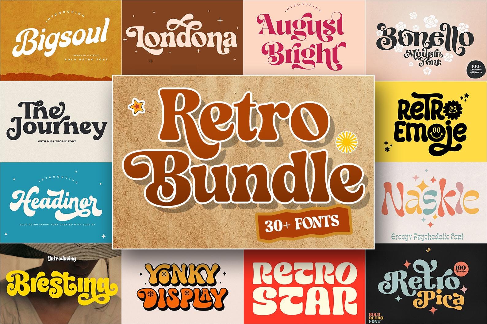 Retro Font Bundle, Script Font, Retro Serif Font, Bold Fonts, Font for ...