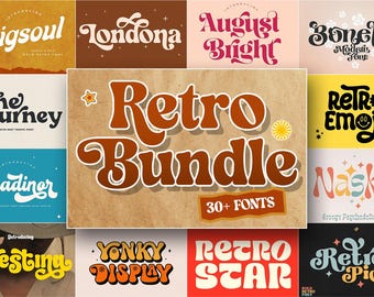 Paquete de fuentes retro, fuente script, fuente serif retro, fuentes en negrita, fuente para logotipo, fuente de marca, fuentes Canva, fuentes bonitas, fuentes Procreate, fuentes