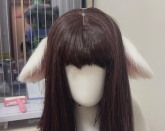 Peluca de orejas de cordero blancas hecha a mano para cosplay: Peluca de orejas de oveja de piel sintética