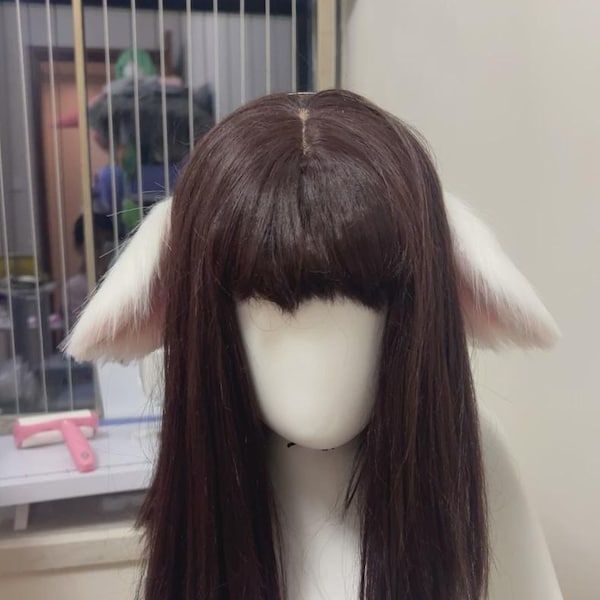 Acessório de cabeça para cosplay feito à mão com orelhas de cordeiro brancas: peruca de pele sintética com orelhas de ovelha
