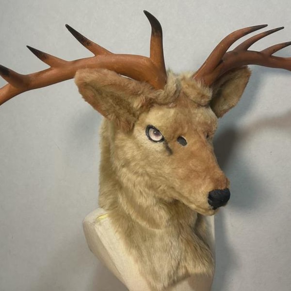 Handmade Realistic Elk Mask – Faux Fur Reindeer Costume, LARP Cosplay
