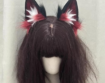 Black Red Fox Ear Headband, Fluffy Cosplay Fox Ears