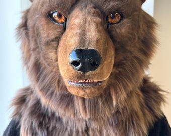 Realistic brown bear mask with a movable jaw