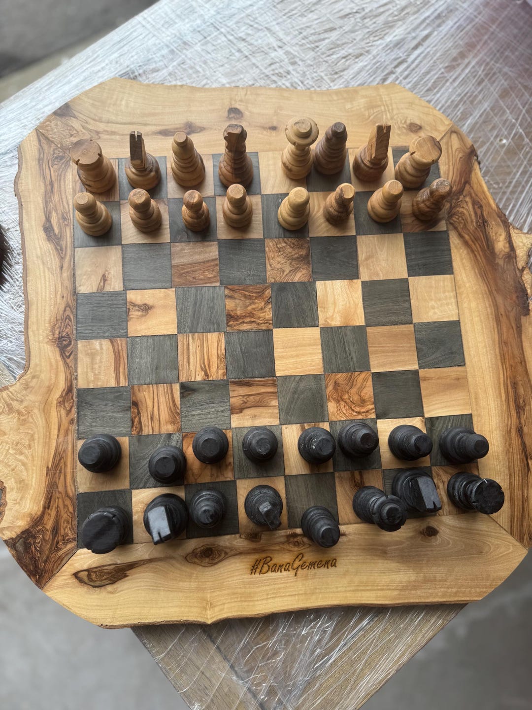 Rustic Chess Pieces Great Gift Unique Chess Set, Rustic Olive Wood Chess Board, Custom ...
