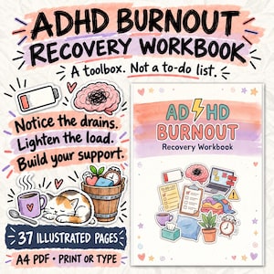 ADHD Burnout Recovery Workbook | Lighten the Load | 37 Page Fillable A4 PDF