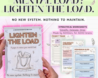 Mental Load Worksheet for Overwhelmed Adults | Lighten the Load Digital Printable