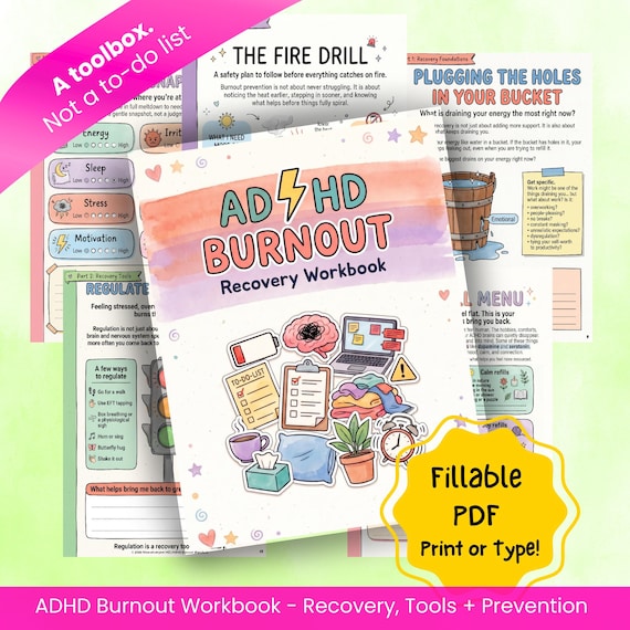 ADHD Burnout Recovery Workbook for Adults | Fillable PDF  | Neurodivergent Support | Anti-Shame