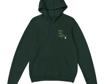 Sudadera con capucha Hebreos 12:1 • Corre con perseverancia • Sudadera con capucha con versículo bíblico cristiano y fe minimalista