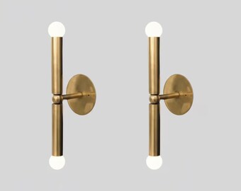 Pair of Brass Cylindrical Mid Century Wall Spot Light Sconce: Raw Brass Italian Fixtures Bedroom Lights Bathroom, Vanity Lamps