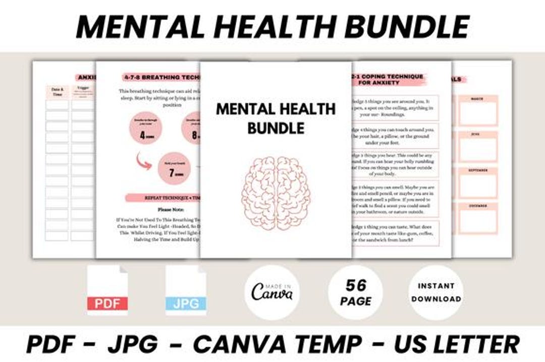 Mental Health Bundle Printable | Self Care Planner PDF | Anxiety Help ...