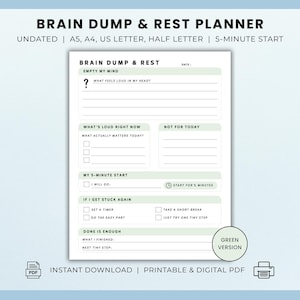 Scarico di idee per la gestione dell'ADHD (PDF stampabile e digitale) / Foglio di lavoro per il ripristino della funzione esecutiva e la gestione dello stress