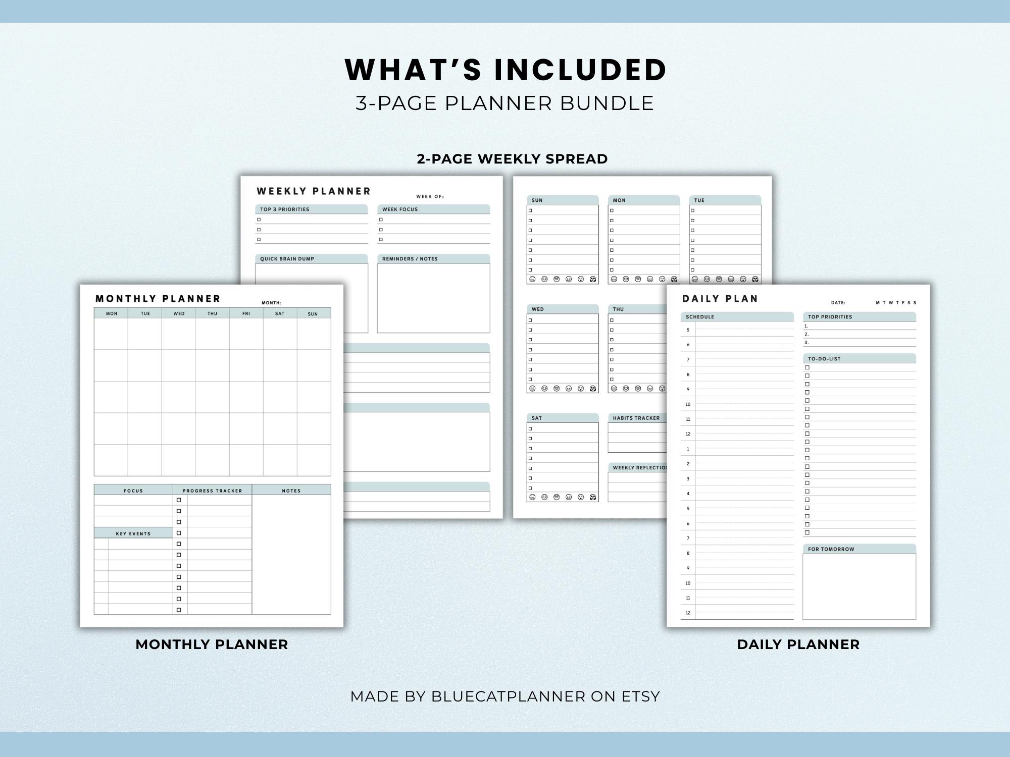 ADHD Planner Bundle Printable Digital PDF | Daily Weekly Monthly for ...