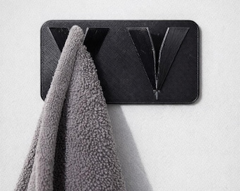 V-Grip Towel Holder, 3D Printed PETG Wall Mount, 3M Tape No-Drill Bathroom Organizer