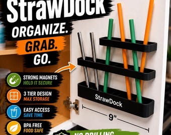 StrawDock / Organizador de pajitas reutilizables montable / Organización modular de cocina