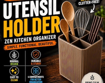 Soporte para utensilios Japandi, recipiente de cocina acanalado de fibra de madera, organizador minimalista zen