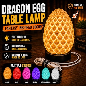 Dragon Egg Table Lamp, Fantasy Scaled Night Light, 3D Printed Ambient Desk Lamp Gift