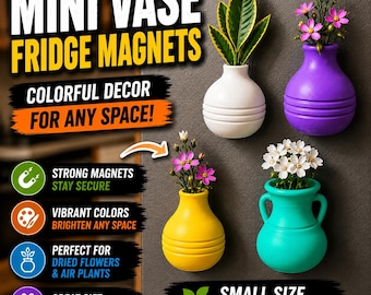 Mini jarrón imán para nevera, jarrón magnético colorido para flores pequeñas, decoración de cocina personalizada, soporte para flores secas