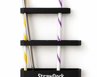 StrawDock | Mountable Reusable Straw Storage Organizer | Modular Kitchen Organization