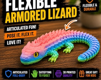 Juguete antiestrés Flexi Lizard, reptil articulado impreso en 3D, ideal para exhibir en el escritorio o como regalo para niños.