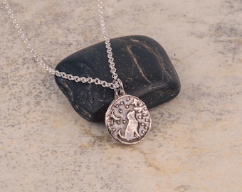 Sterling Silver Dog with Moon and Stars Pendant on 18/20 Inch Chain