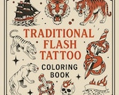 155 Tattoo Coloring Book – Traditional Flash Art | Printable Tattoo Designs for Adults | Bold Line Art | Instant Download