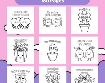 Valentine Coloring Book: 180 Retro Valentine Coloring, Preschool Activity, Kids Valentine Coloring, Valentines Coloring Book (PDF Download)