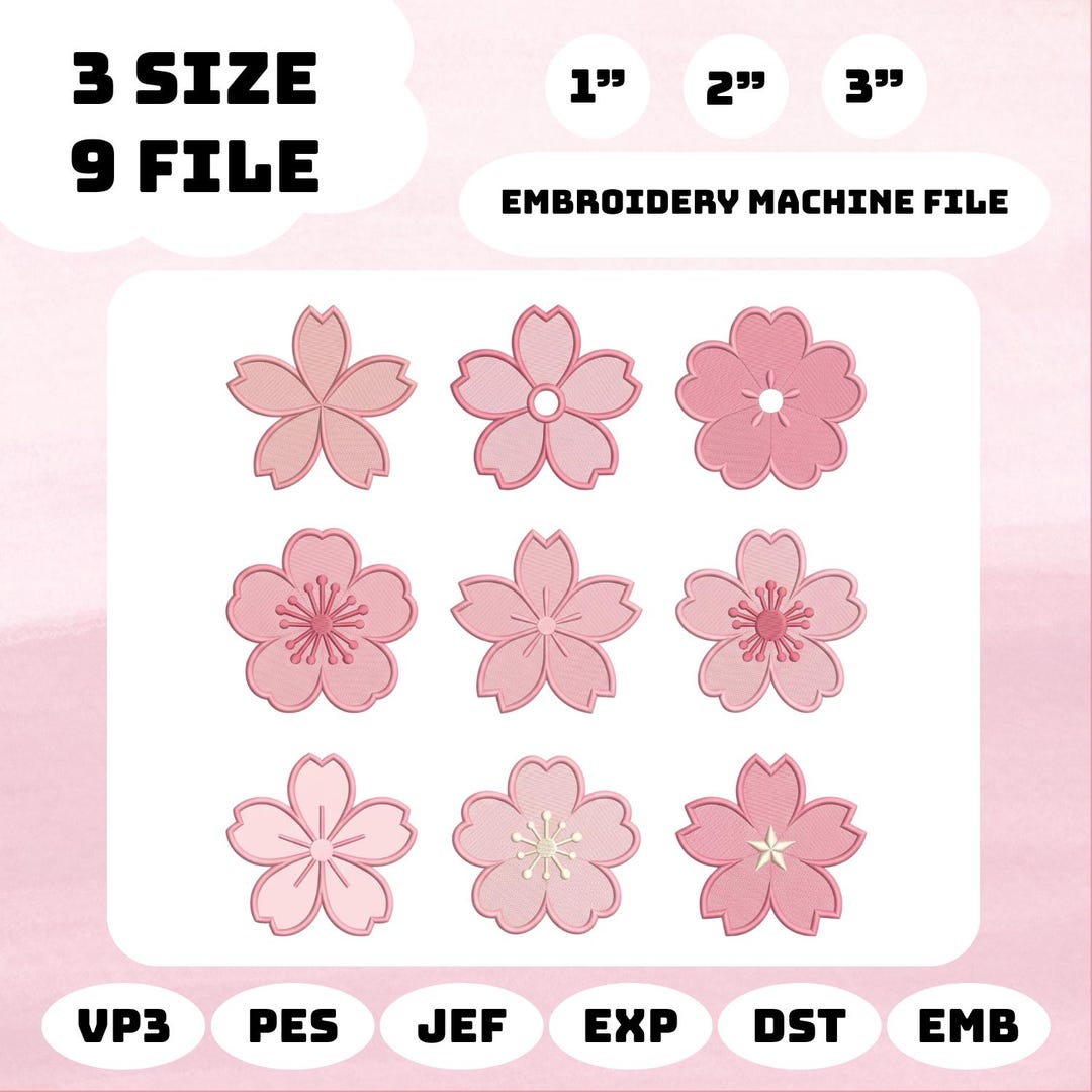 Sakura Embroidery Bundle, 9 Pink Cherry Blossom Floral Machine ...