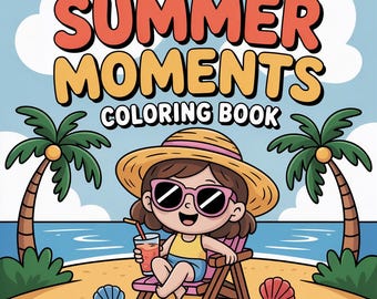 Summer Moments Coloring Book | 90 pages Bold & Easy Printable PDF PNG |  Digital Coloring Pages, (PDF Download)