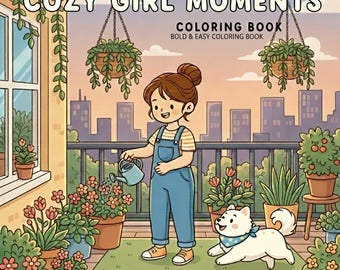 Cozy Girl Moments Coloring Book | 50 pages Bold & Easy Printable PDF PNG |  Digital Coloring Pages, (PDF Download)