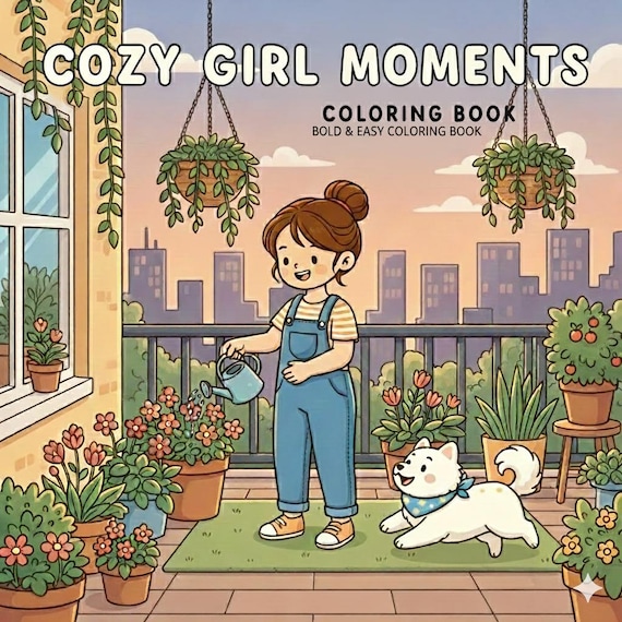 Cozy Girl Moments Coloring Book | 50 pages Bold & Easy Printable PDF PNG |  Digital Coloring Pages, (PDF Download)