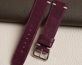 Correa de reloj de cuero italiano Pueblo Purple hecha a mano, tamaños personalizables.