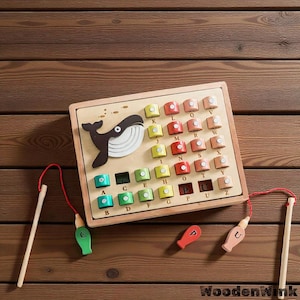 Wooden Stacking & Fishing Toy - Montessori-Inspired I Fine Motor Skills Sensory Puzzle I Educational Wooden Blocks I Loose Parts I Kids Toy