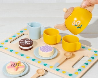 Set da tè pomeridiano in legno lavorato a mano - Ispirato a Montessori I Gioco di ruolo I Educativo I Bambini piccoli I Cucina I Gioco sensoriale