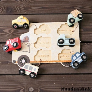 Automobile Wooden Puzzle -Educational Natural Wood Toy, Toddler I Wooden Blocks Game I Montessori Inspired I Fine Motor Skills Development
