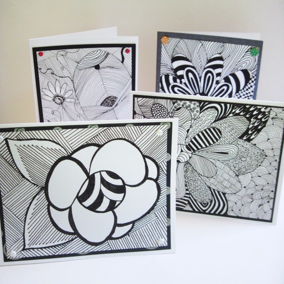 Items similar to Zentangle Art Greeting Cards, Hand Drawn Zentangle Art ...