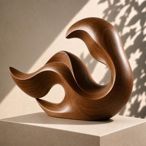 Scultura astratta in legno di noce, decorazione moderna e organica per la casa, decorazione in legno realizzata a mano, complemento d'arredo Wabi Sabi per tavolino da caffè, regalo di lusso per l'inaugurazione della casa.
