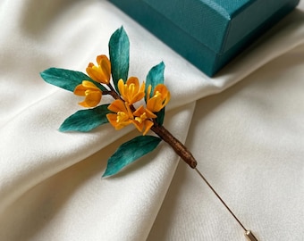 Horquilla de terciopelo Nanjing hecha a mano con forma de flor, pasador de seda con osmanto, accesorio para el cabello de novia Hanfu, regalo de estética oriental para el Día de la Madre.