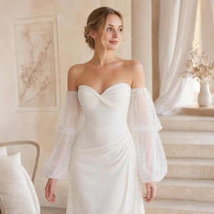 billowy long sleeve off the shoulder wedding dress Off-the-Shoulder Billow Sleeve Wedding Dress