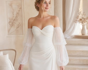 Detachable Long Puff Sleeves, Ivory Bridal Tulle Sleeves, Off Shoulder Wedding Arm Sleeves, Sheer Romantic Dress Sleeves